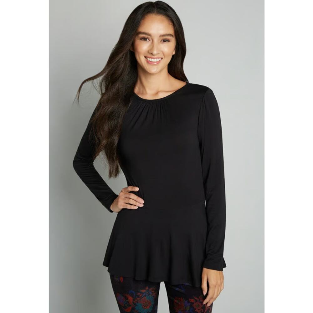 Modcloth Full Of Purpose Peplum Top Long Sleeve Black Women's Size Small Casual